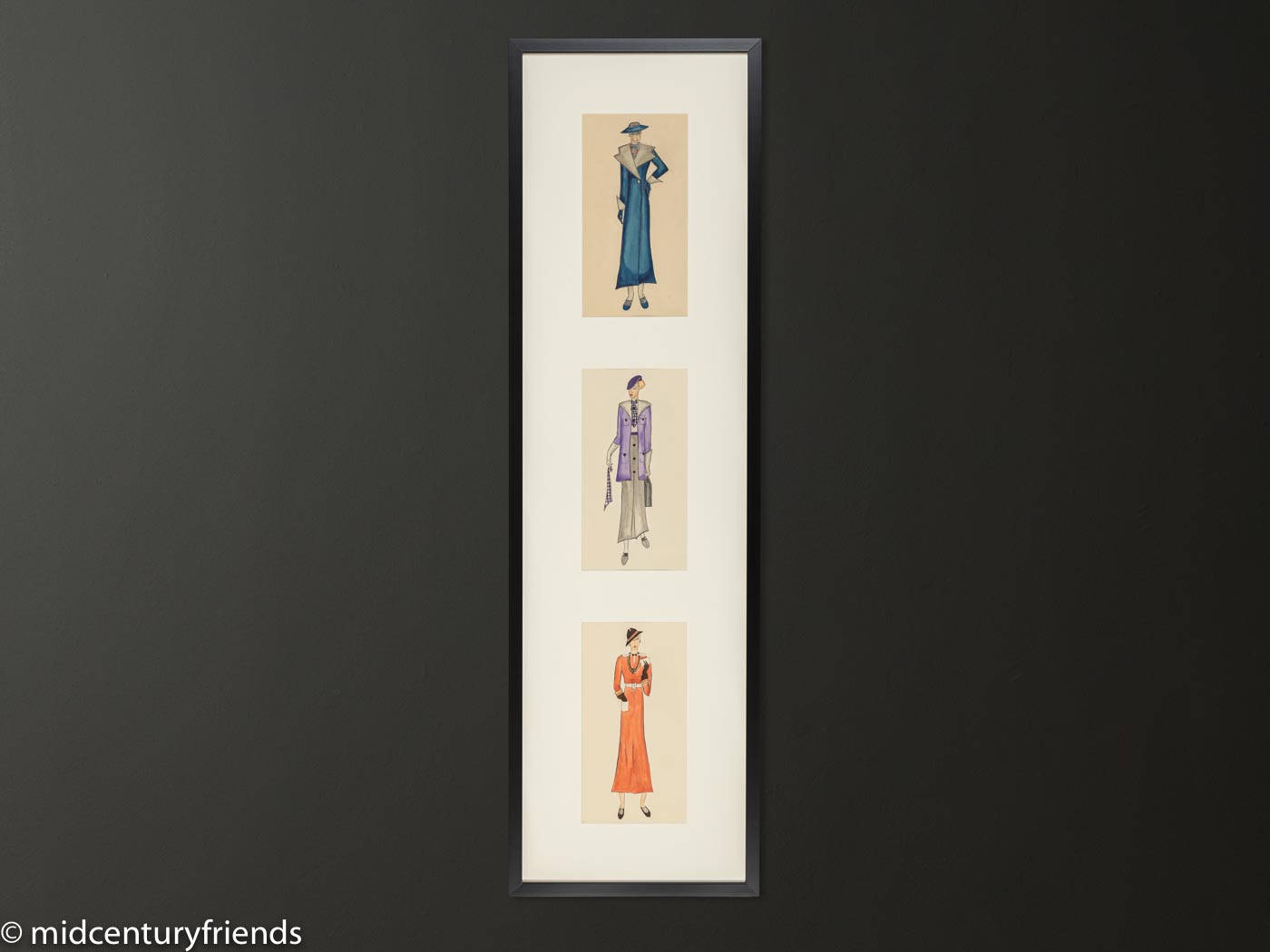Art Déco Modezeichnungen III, Gouache auf Papier, 36 x 123 cm