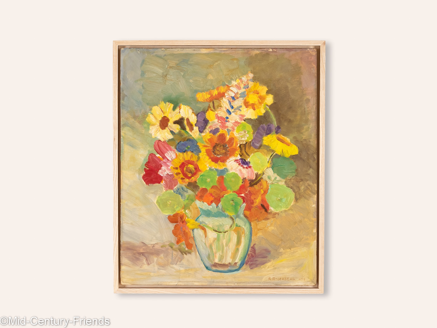Buntes Blumenbouquet, Acryl auf Platte, 41 x 49,5 cm