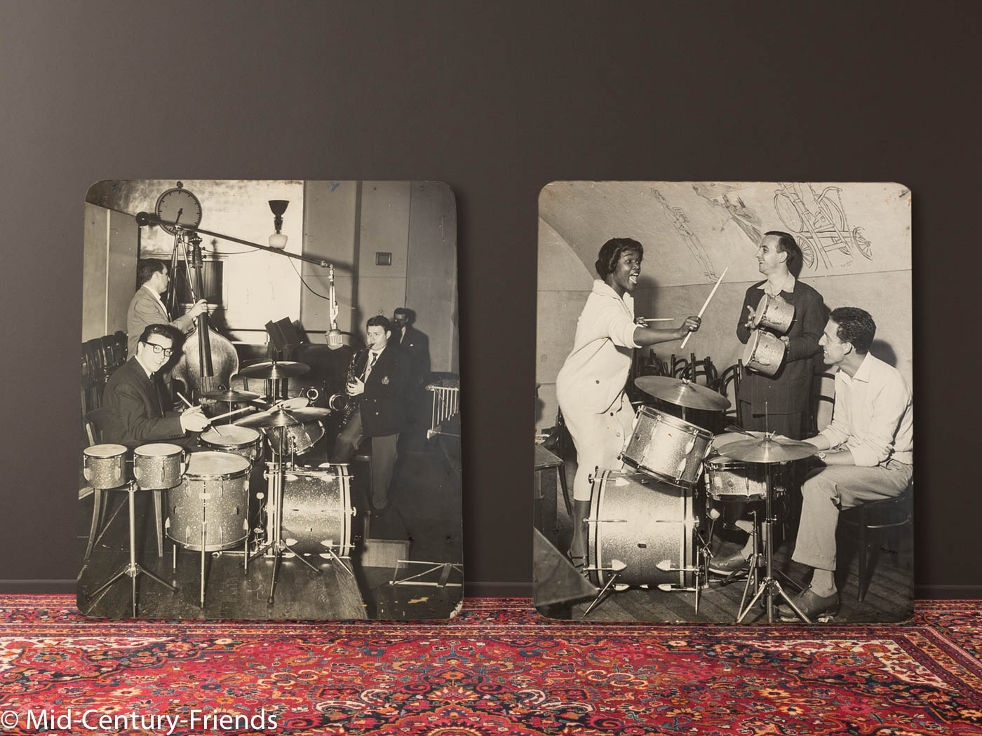 Jazzkapelle, 1940er S/W Aufnahmen auf schweren Holztafeln, 85 x 99 cm