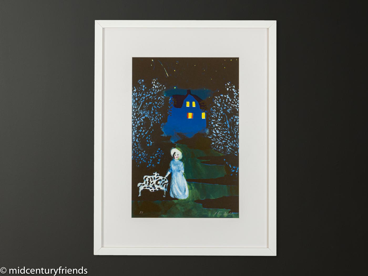 Dame in der Nacht, Farblithographie auf Papier, 48 x 62 cm